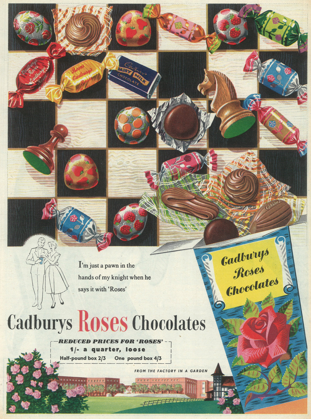 Cadburys Roses Chocolates 1956 Art Print – Vintage Magazine Company