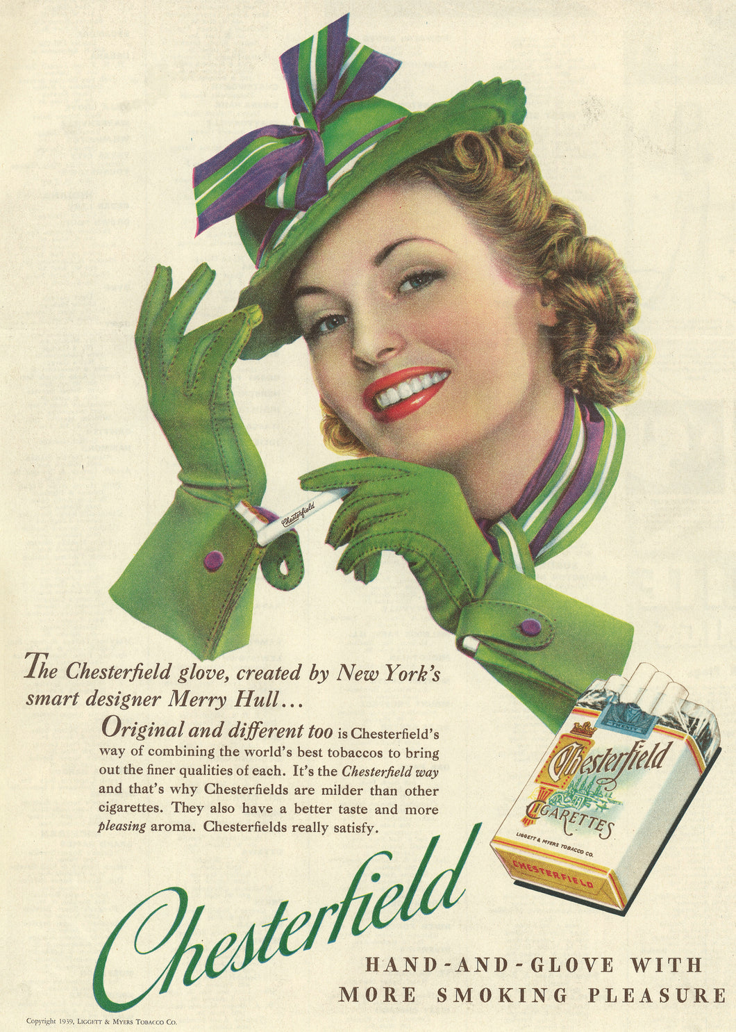 Chesterfield Cigarettes Advert 1939 (2) Art Print