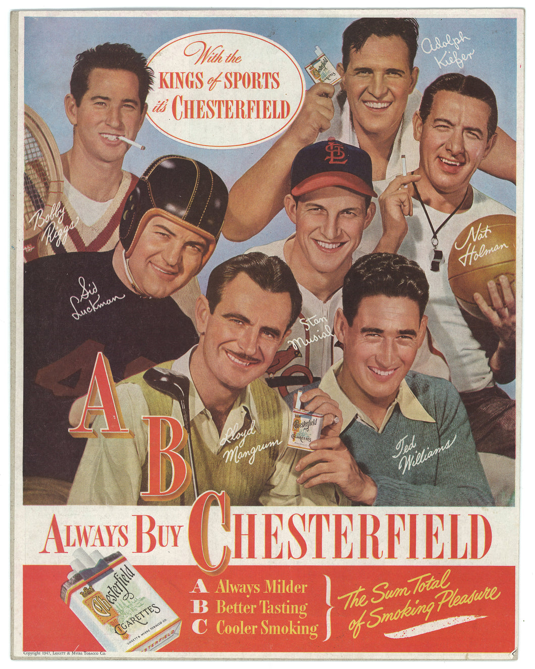 Chesterfield Cigarettes Advert 1947 Art Print