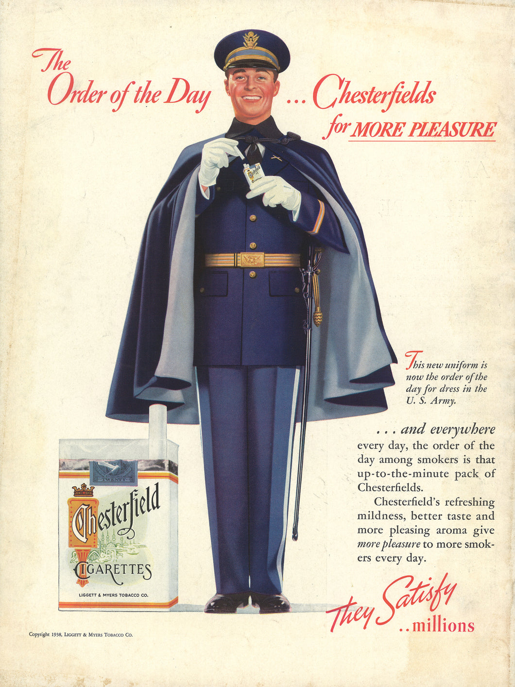 Chesterfield Cigarettes Advert Sept 1938 Art Print
