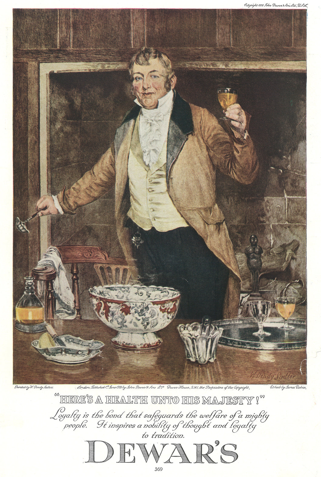 Dewars 1927 (Heres A Health UntoHis Majesty) Art Print