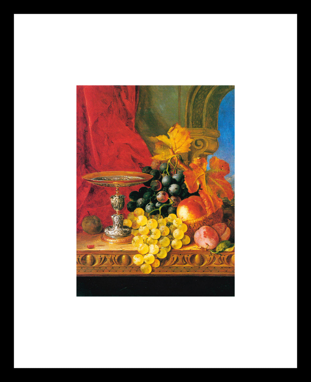 Edward Ladell Grapes and a peach with tazzaon a table at a window Window Mounted Tear sheet