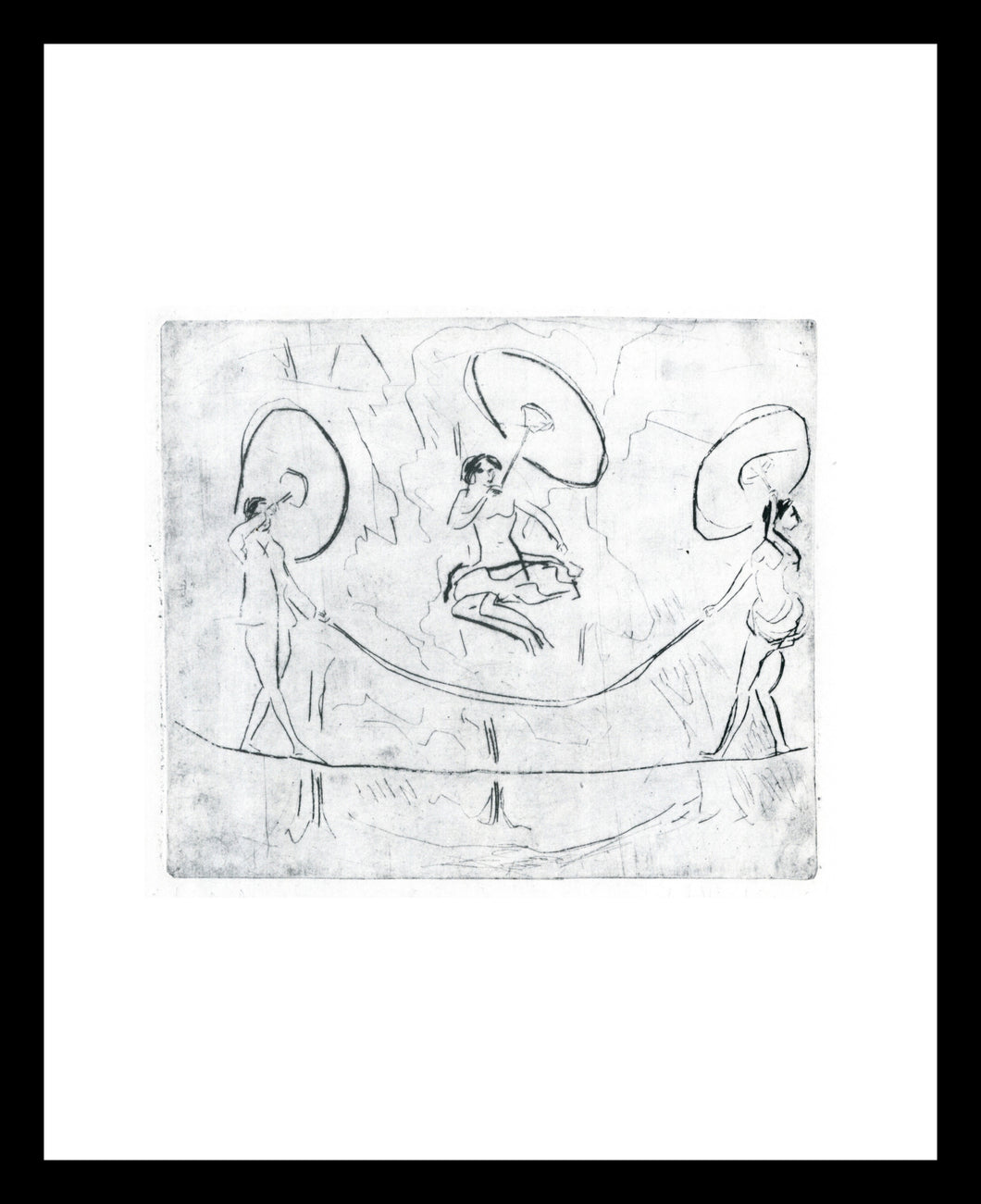 Ernst Ludwig Kirchner Drei Drahtseilartisten mit Springseil und Schirmen 1910 Window Mounted Tear sheet