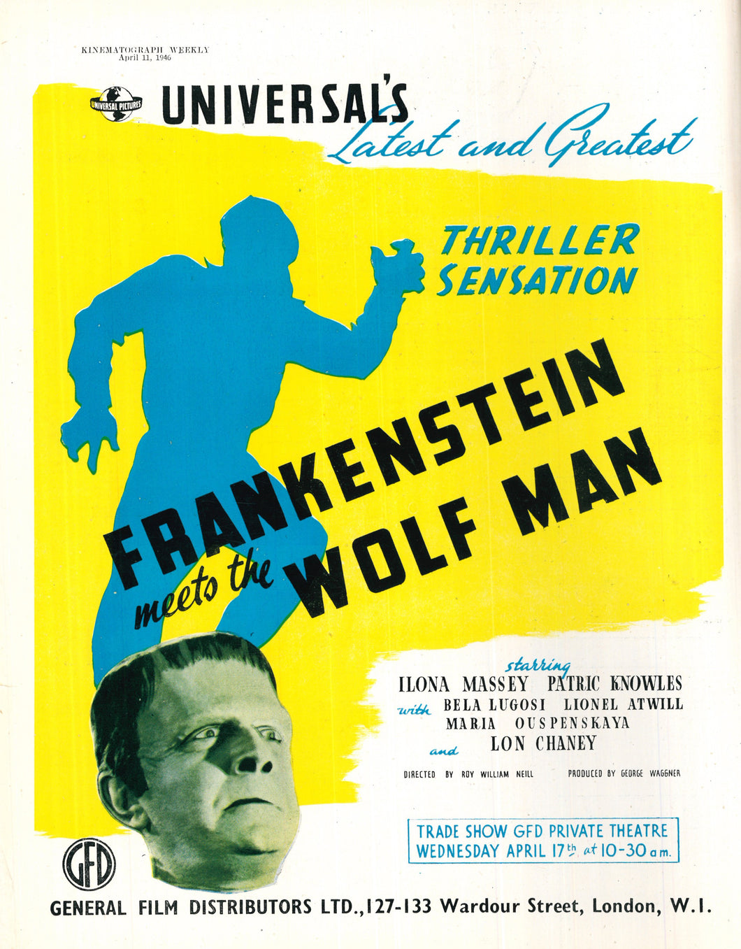 Frankenstein Meets The Wolf Man Art Print