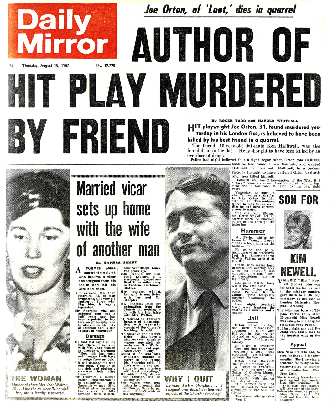 Daily Mirror Aug 10 1967 (Joe Orton) Art Print
