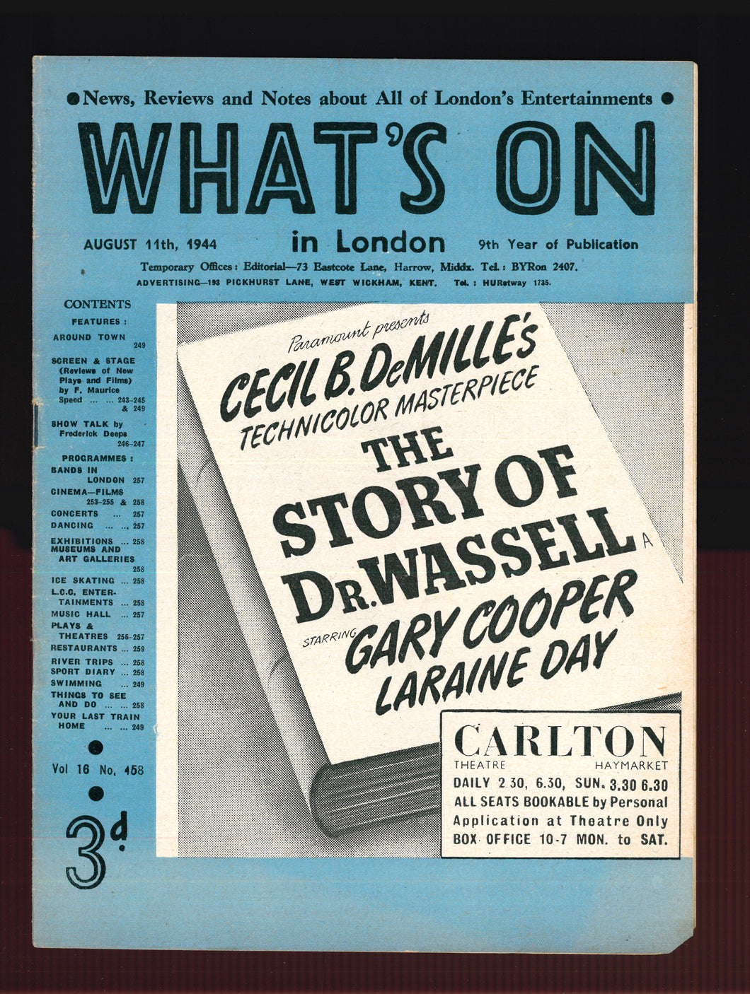 What's On No 458 Aug 11 1944
