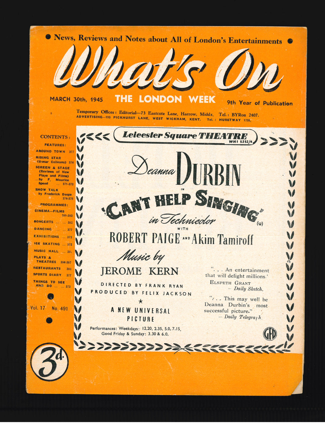 What's On No 491 March 30 1945